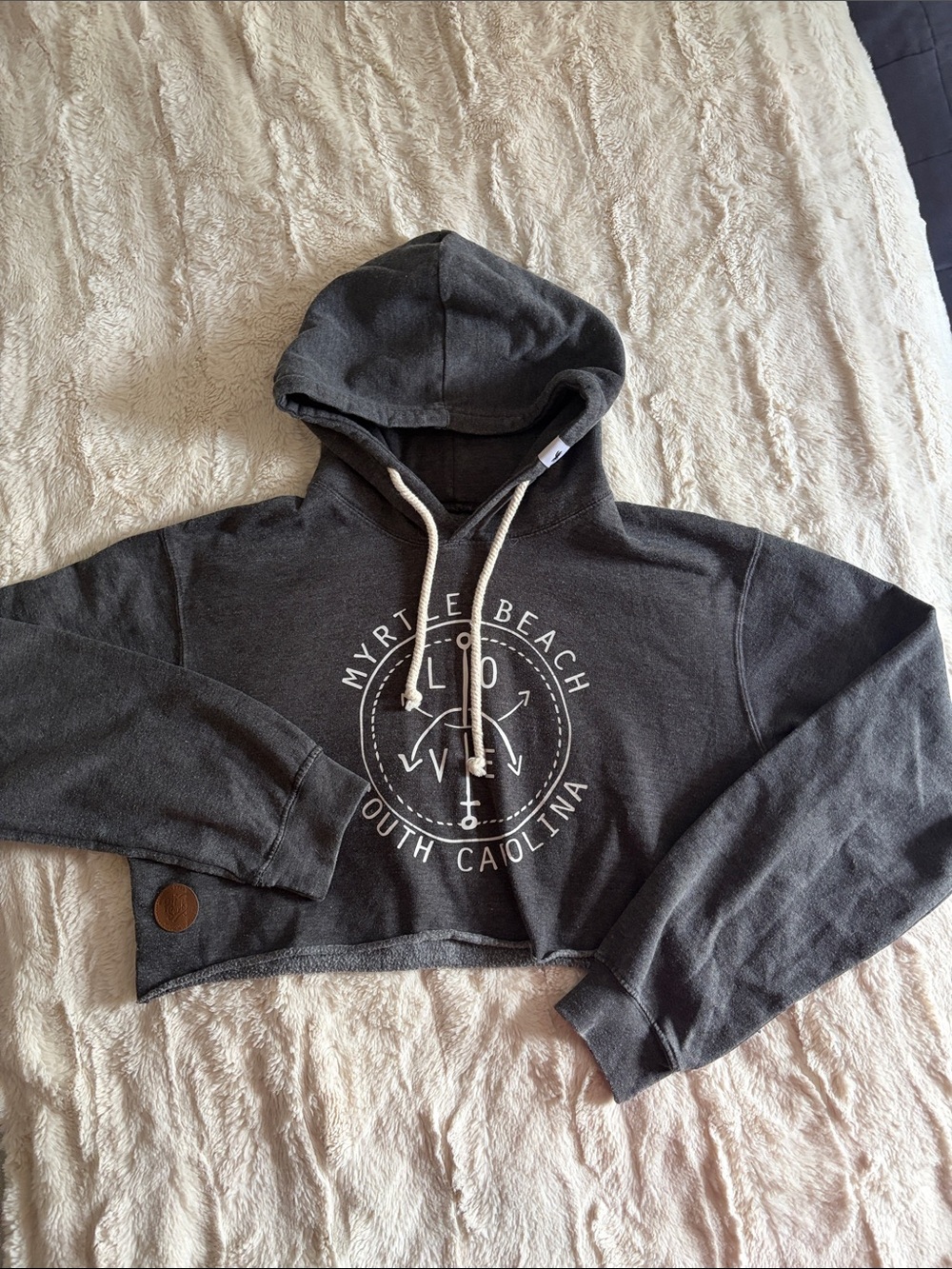 Myrtle Beach Cropped Hoodie Sweatshirt - Charcoal women’s large